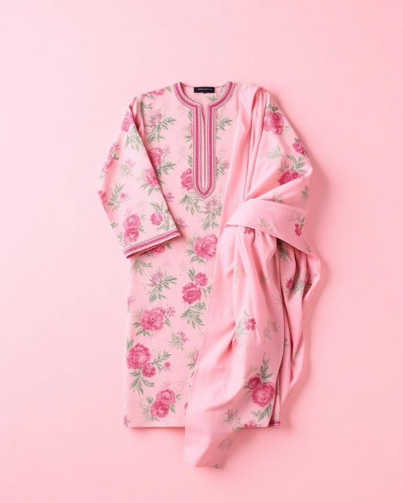 Pink floral printed unstitched lawn suit