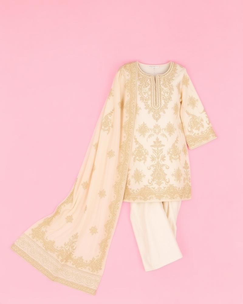 Ivory premium embroidered three piece suit